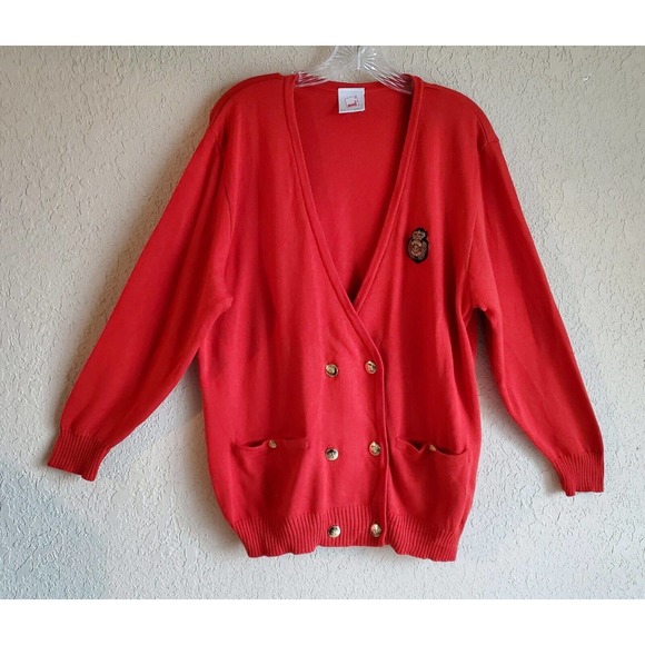 Mondi Sweaters - Vintage MONDI Women XL Cardigan Sweater Orange Yacht Emblem Gold Buttons German